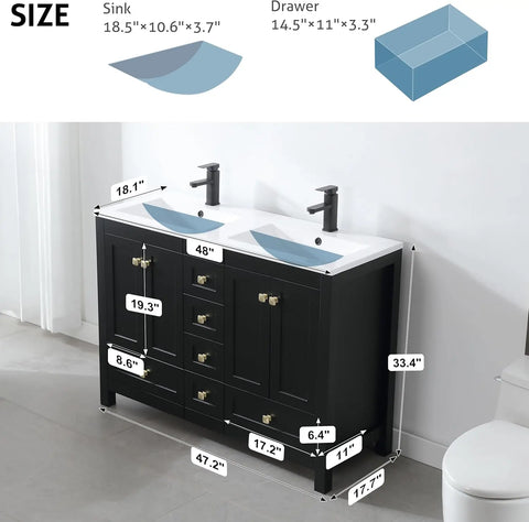 30" Bathroom Vanities Cabinet with Sink Combo Set, Undermount Ceramic Sink w/Thickened Wood, Matte Black Faucet