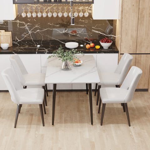 Kitchen Table Rectangle Dining Table Modern Dining Room Table with White Sintered Stone Top and Metal Legs