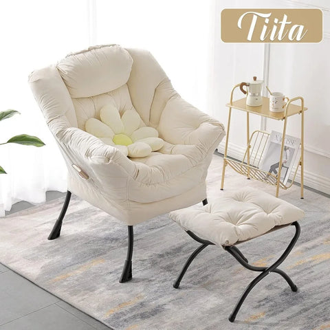 Tiita Lazy Chair with Ottoman, Modern Large Accent Lounge Chair, Leisure Sofa Armchair with Ottoman, Reading Chair