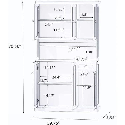 71" Pantry Cabinet Kitchen Hutch Buffet Sideboard Oven Countertop Storage Microwave Cabinet with 3 Doors Upstairs