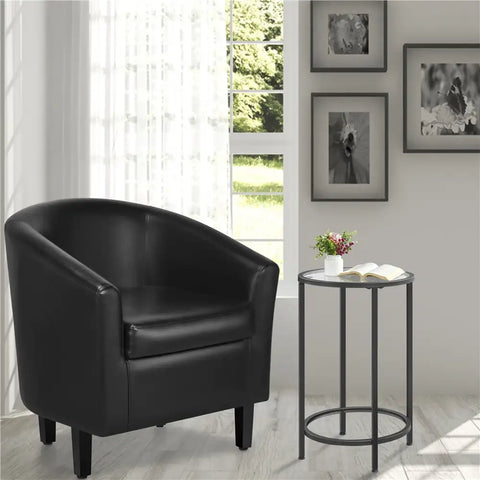 Faux Leather Barrel Accent Chair Set of 2 Black Features A Plywood Frame Foam Padding Solid Pine Legs