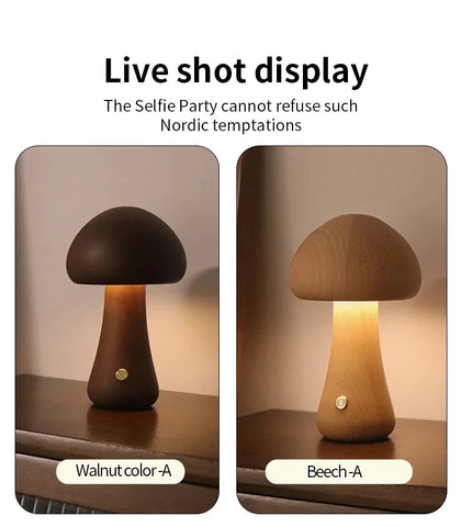 New INS LED Night Light With Touch Switch Wooden Cute Mushroom Bedside Table Lamp  Bedroom Childrens Room Sleeping Night Lamps