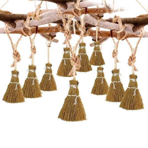 10Pcs Mini Broom Halloween Hanging Ornaments DIY Costume Props Accessories for Miniature Doll House Halloween Party Decoration