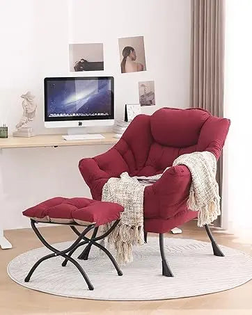 Lazy Chair with Ottoman, Modern Large Accent Lounge Chair, Leisure Sofa Armchair with Ottoman, Reading Chair with Footrest