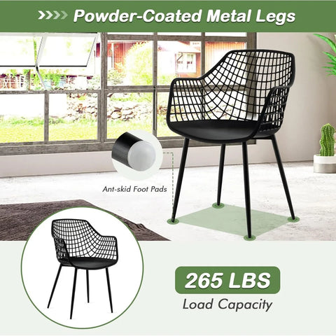 Modern Dining Chairs Set of 4 - Black Arm Chair with 15" High Backrest, Powder-Coated Metal Legs, Anti-slip Foot Pads