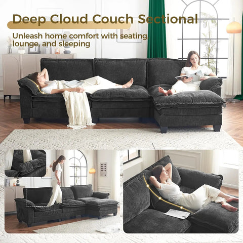 Modular Cloud Couch Sectional Sofa, Comfy Sectional Couches for Living Room,Oversized Cloud Sectionals With Movable Ottoman