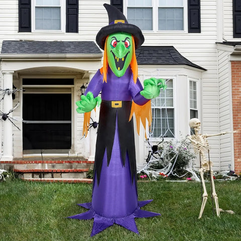 12 FT Giant Halloween Inflatable Witch with Built-in LED Lights, Blow Up Scary Witch for Outdoor Decoration, Halloween Yard