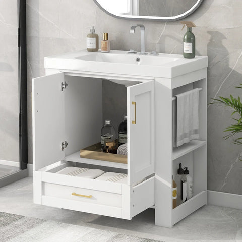 30'' Bathroom Vanity with Basin Sink Modern Bathroom Storage Cabinet with Double-sided Storage Shelf Freestanding Bathroom Basin