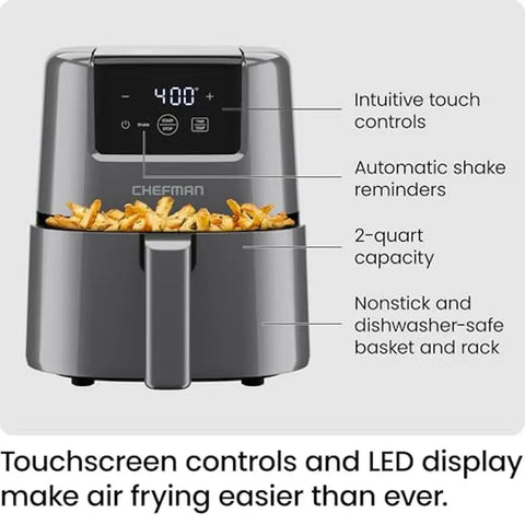 Mini Digital Air Fryer Nonstick Basket Shake Reminder Fast & Healthy Cooking 2-Qt Capacity Dishwasher Safe  RJ38-2T-GREY