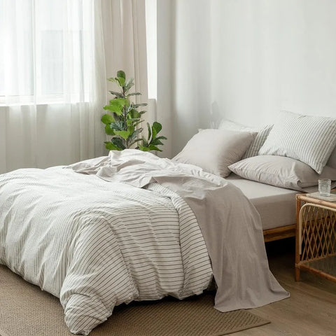 Bedding Sheet Set 100% Washed Cotton Linen Like Textured Breathable Durable Soft Comfy