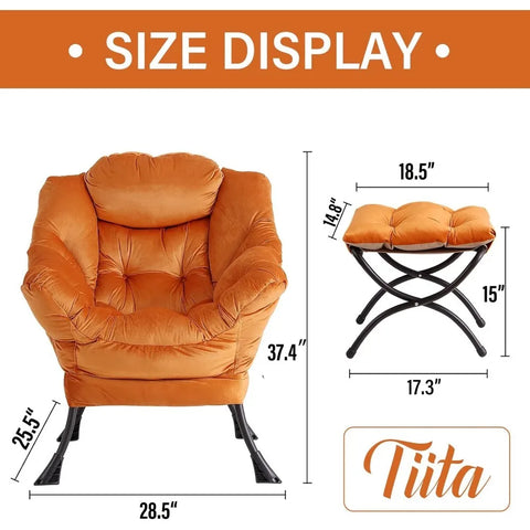 Tiita Lazy Chair with Ottoman, Modern Large Accent Lounge Chair, Leisure Sofa Armchair with Ottoman, Reading Chair