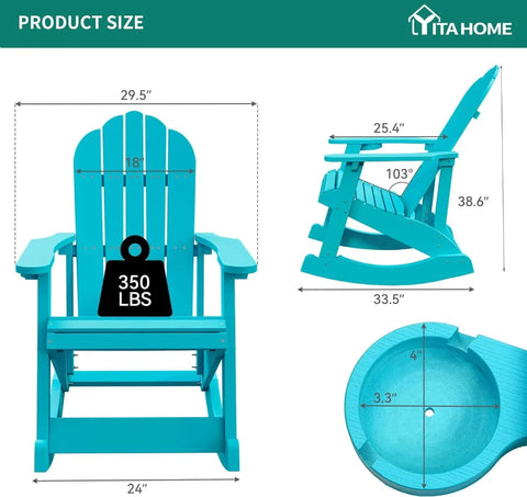 Outdoor Rocking Adirondack Chair Set of 2 Heavy Duty Plastic Rocking Chairs with Rotatable Cup Holder Oversized Rocker Chair