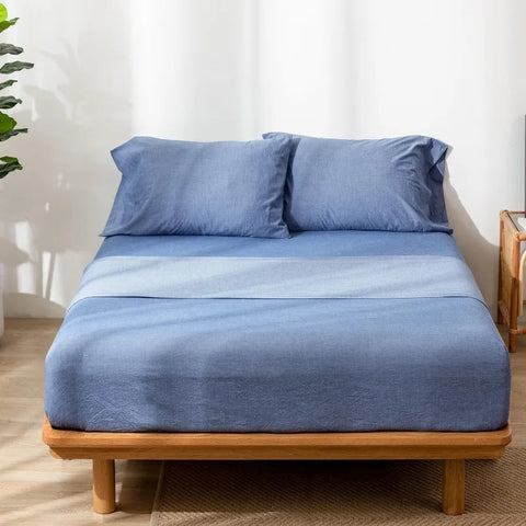 Bedding Sheet Set 100% Washed Cotton Linen Like Textured Breathable Durable Soft Comfy