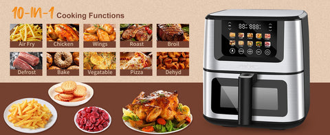 Air Fryer, 8 Quart, 10-in-1 Hot Air Fryer Oven with Color LCD Display Touchscreen, Air Fryer Toaster Oven Combo w