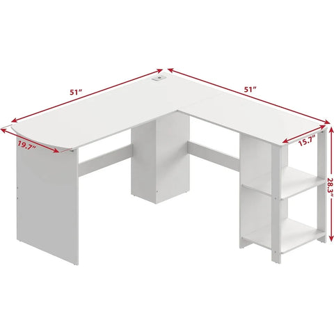 L-shaped home office, wooden corner desk, black computer desk