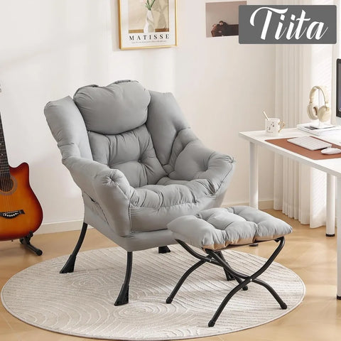 Tiita Lazy Chair with Ottoman, Modern Large Accent Lounge Chair, Leisure Sofa Armchair with Ottoman, Reading Chair