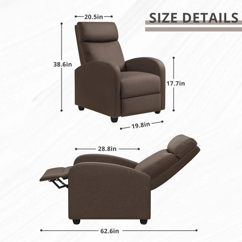 Recliner Chair Adjustable Home Theater Single Fabric Recliner Sofa Furniture with Thick Seat Cushion and Backrest Modern