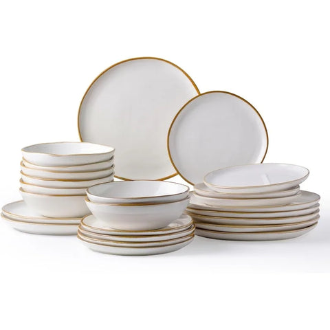 Ceramic Dinnerware Sets,Handmade Reactive Glaze Plates and Bowls Set,Highly Chip and Crack Resistant