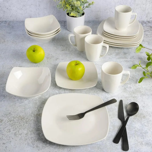 Kitchen Dinnerware Set Porcelain Chip and Scratch Resistant Dinnerware Plates, Bowls, and Mugs Sets