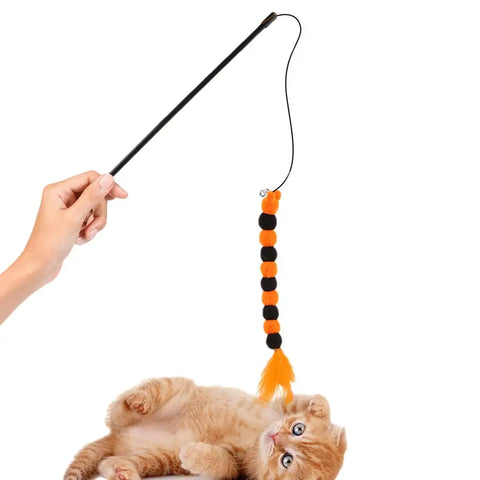 Feather Toys For Indoor Cats Feather Pet Teaser Wand Portable Pet Toys For Entertainment Multifunctional Teaser Toy With Bell &