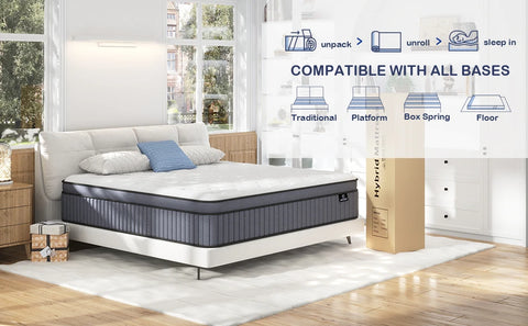 California King Mattress - Upgrade Strengthen - 12 Inch Firm Hybrid Cal King Mattress in a Box, Mattress King Size With Memory