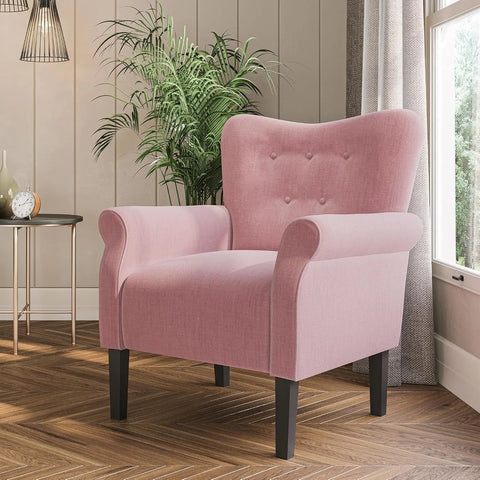 BELLEZE Modern Accent Chair for Living Room, High Back Floral Armchair with Wooden Legs, Upholstered Wingback Side Chair Padded