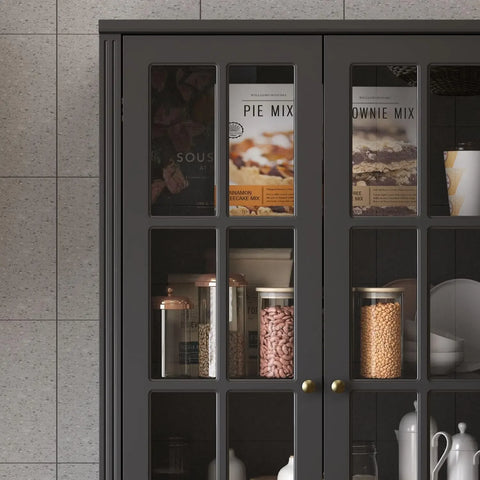 Pantry Cabinet Kitchen Storage Cabinet with 2-4 Drawers & Glass Doors, Kitchen Pantry with Adjustable Shelves