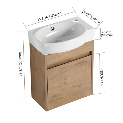 16'' Bathroom Vanity with Sink Combo Wall Mounted Small Bathroom Vanity with Floating Cabinet Chrome Faucet Bathroom Basin