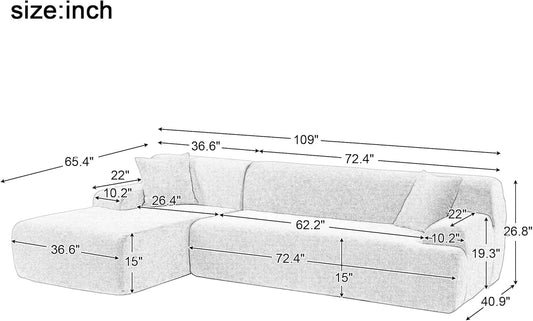 L-Shape Sectional Sofa,Modern Minimalist Style Sectional Couch with 2 Free Pillows,3-Seat Chenille Fabric Couch， Chaise Lounge