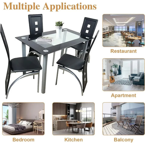 4-person Dining Table Set, Small Tempered Glass Dining Table, Kitchen Table and Chair Set Suitable for Small Spaces