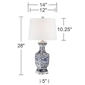 Barnes and Ivy Iris Asian Chinese Jar Style Table Lamps 28" Tall Set of 2 Blue Porcelain Crystal Geneva White Fabric Drum Shade