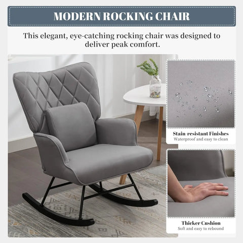 Rocking Chair Modern Rocking Chair Nursery Set with Lumbar Pillow and Ottoman Glider Chair for Nursery/Living Room/Bedroom-Gray