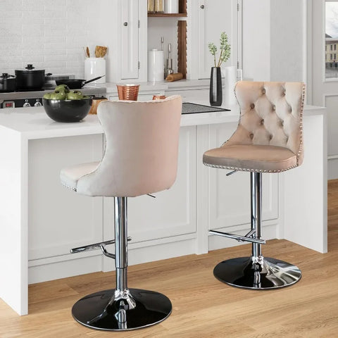 Swivel Bar Stools Set of 4,Adjustable Barstools with Back Velvet Tufted Counter Stools Modern Upholstered Bar Chairs