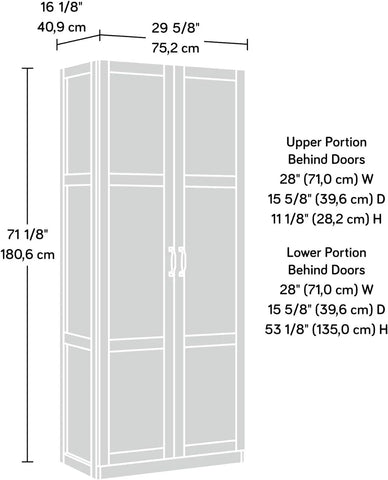 Sauder Select Storage Pantry cabinets, L: 29.69" x W: 16.34" x H: 70.10", White finish