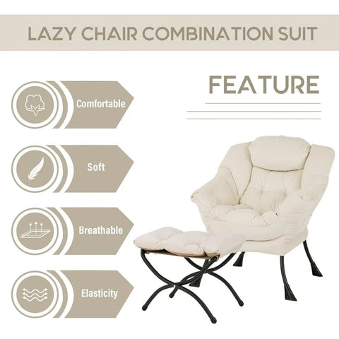 Lazy Chair with Ottoman, Modern Accent Leisure Upholstered Sofa Chair, Contemporary Lounge Reading Chair with Armrests