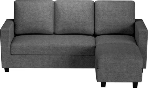 Convertible Sectional Sofa Couch, Fabric L-Shaped Sofa with 3 Seats, Removable Ottoman, Small Sofa for Small Apartments