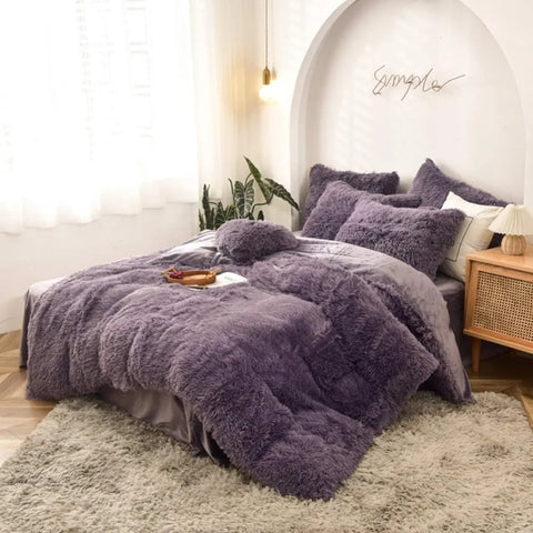 5 PCS Shaggy Duvet Cover Bedding Set - Fluffy Comforter Cover Long Faux Fur Luxury Ultra Soft Cozy