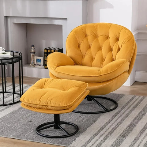 Living Room Chairs, Modern Lounge Chair with Footrest, Comfy Armchair with 360 Degree Swiveling ,Yellow Living Room Chairs