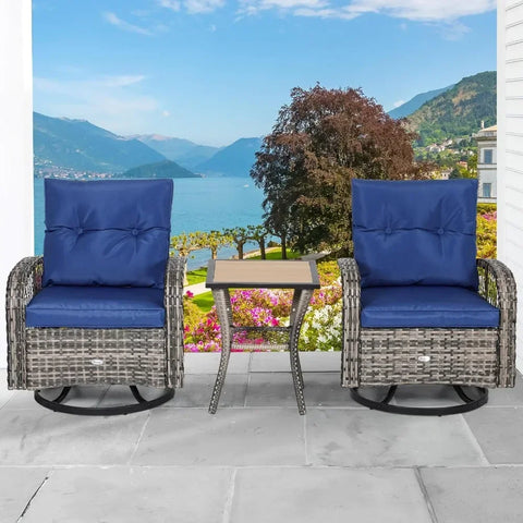 3-Piece Patio Outdoor Swivel Glider Rocker Wicker Bistro Rocking Furniture Conversation Chairs for Garden, Backyard