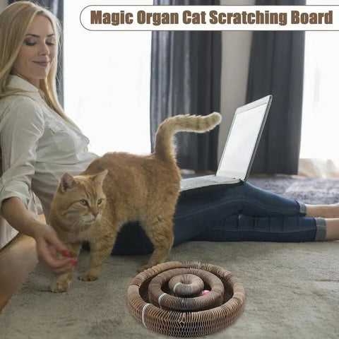 Magic Cat Scratching Board Chewing Toy Foldable Ball Track Toy Magnetic Wear-resistant Corrugated Paper Pet Nail Scratchboard