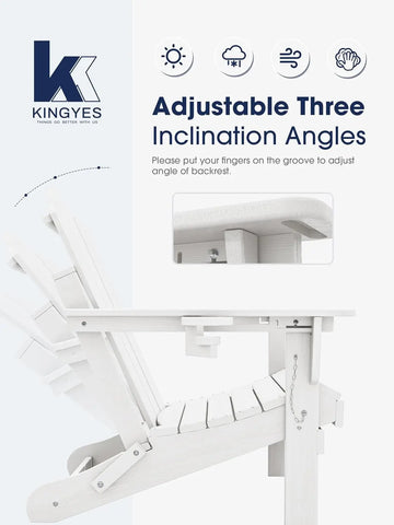 KINGYES Folding Adjustable Adirondack Chair, All Weather Resistance Reclining Adirondack Chair with Cup Holder, HDPE Folding