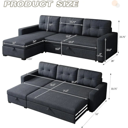 Sleeper Sofa Couch with Pull Out Bed,L Shaped Sofa Storage,Sectional Sleeper ,Convertible  So