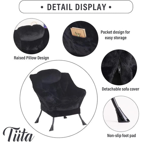 Tiita Lazy Chair with Ottoman, Modern Large Accent Lounge Chair, Leisure Sofa Armchair with Ottoman, Reading Chair