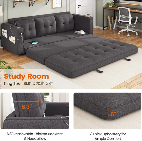 81" W 85.8" L King Futon Sofa Bed, Sleeper Sofa- 2 in 1 Pull Out Couch Bed, Modern Couches for Living Room, Loveseat Sofa