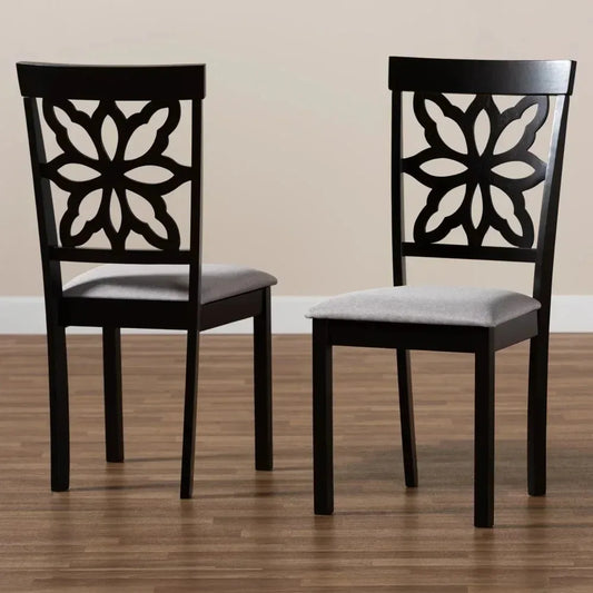 Dining Chairs Samwell Modern and Contemporary Grey Fabric Upholstered and Dark Brown Finished Wood 2-Piece Dining Chair Set