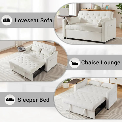 3 in 1 Convertible Sofa Bed, Pull Out Couch with 3 Level Adjust Backrest, Sleeper Loveseat Recliner with 2 Pockets