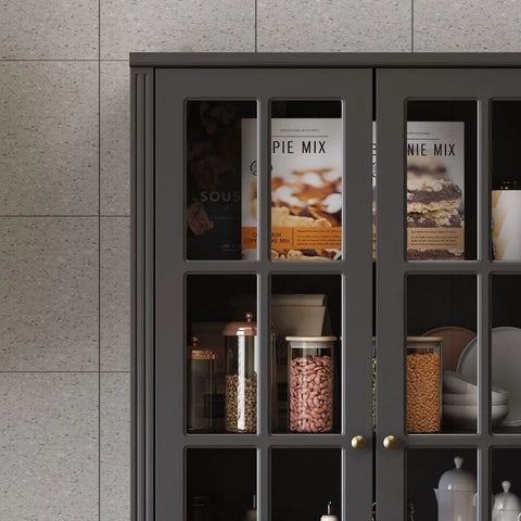 Pantry Cabinet Kitchen Storage Cabinet with 2-4 Drawers & Glass Doors, Kitchen Pantry with Adjustable Shelves