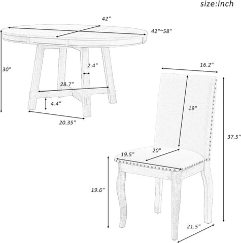 5-Piece Round Dining Table and Chair Set, Round Dining Table with Shelf, Wood Table Set for Family Dining Area