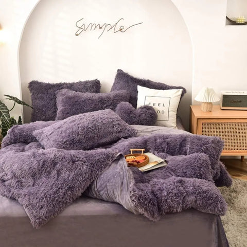 5 PCS Shaggy Duvet Cover Bedding Set - Fluffy Comforter Cover Long Faux Fur Luxury Ultra Soft Cozy