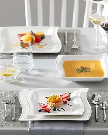 Plates and Bowls Sets, 30 Piece Porcelain Dinnerware Sets for 6, Square Dinnerware Set with Dinner Plate, Dessert Plate